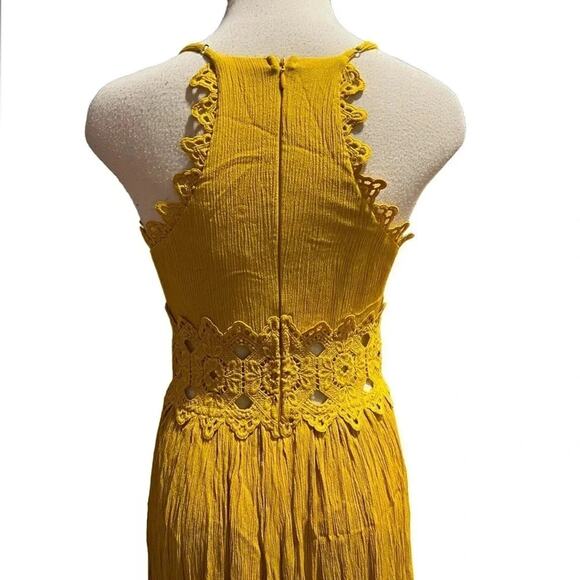 Lulu's Small This Love Mustard Yellow Lace Maxi Dress Size S - Picture 8 of 14